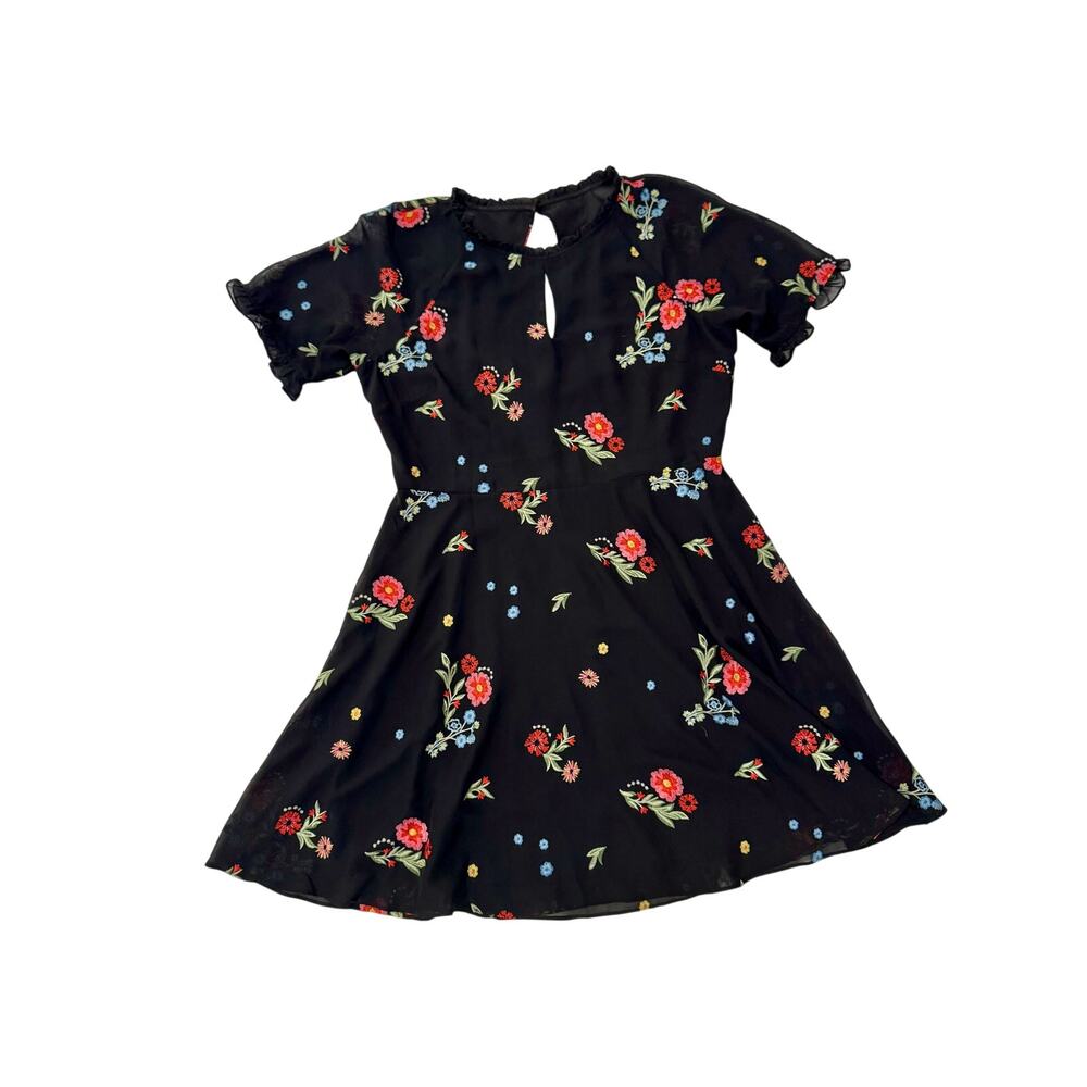 Kensie Black Embroidered Chiffon Dress Women's 16 Wedding Guest Party Graduation - Picture 2 of 16